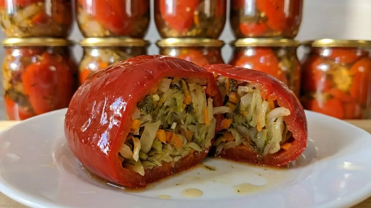 БОЛГАРСКИЙ ПЕРЕЦ, ФАРШИРОВАННЫЙ КАПУСТОЙ НА ЗИМУ — ОБАЛДЕННАЯ ЗАКУСКА!