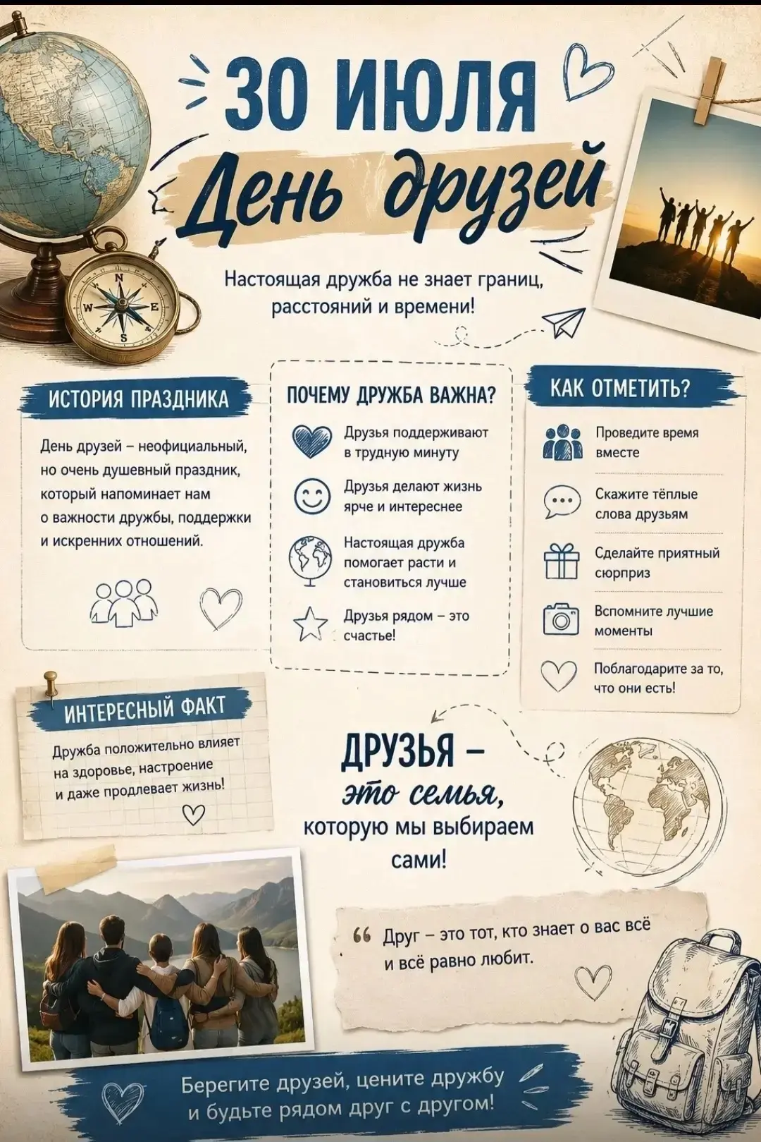 30 июля отмечается День друзей! 🌟🎉

Дружба — это поддержка, искренность, доверие и самые тёплые во