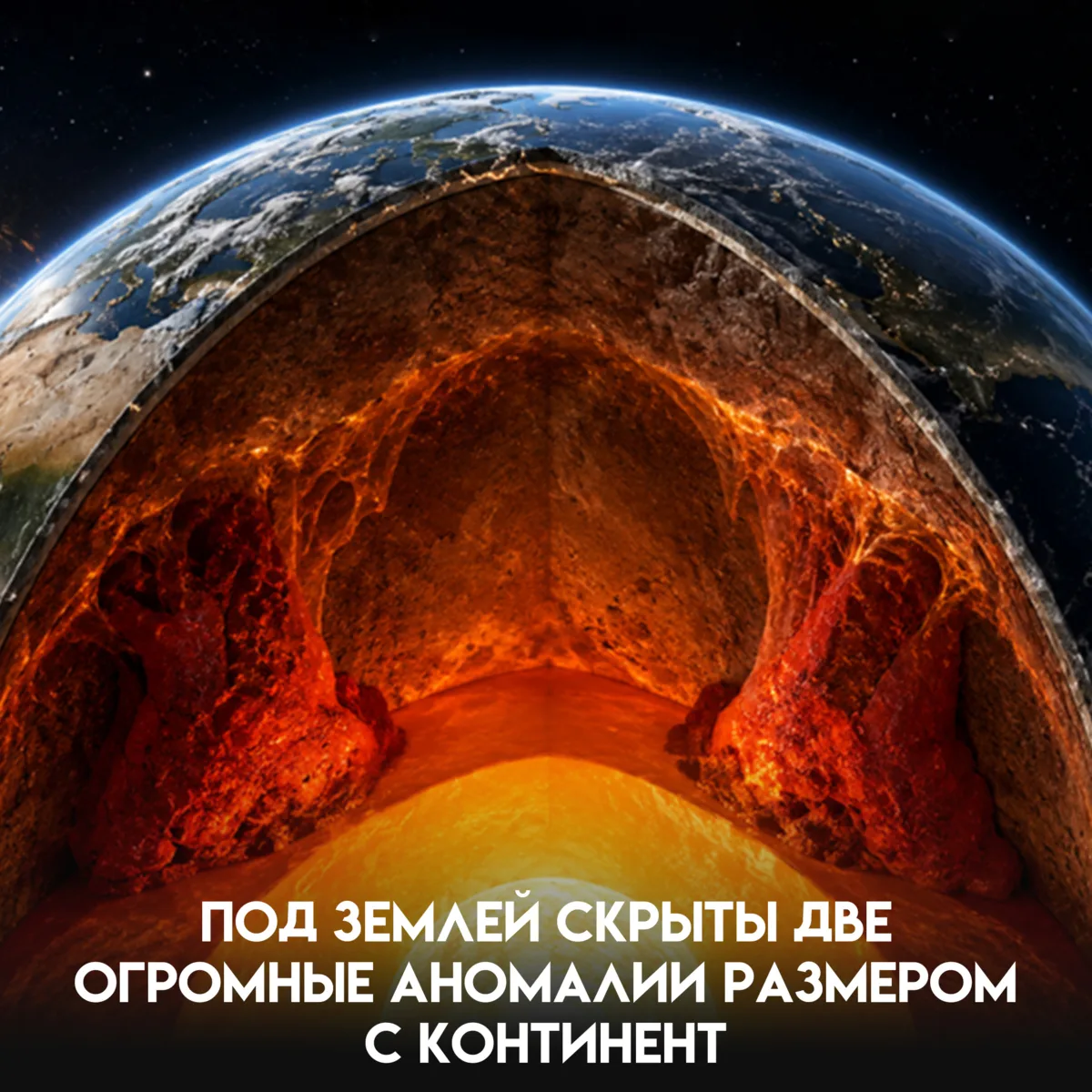 На глубине почти трёх тысяч километров под землёй лежат две аномалии размером с контине...