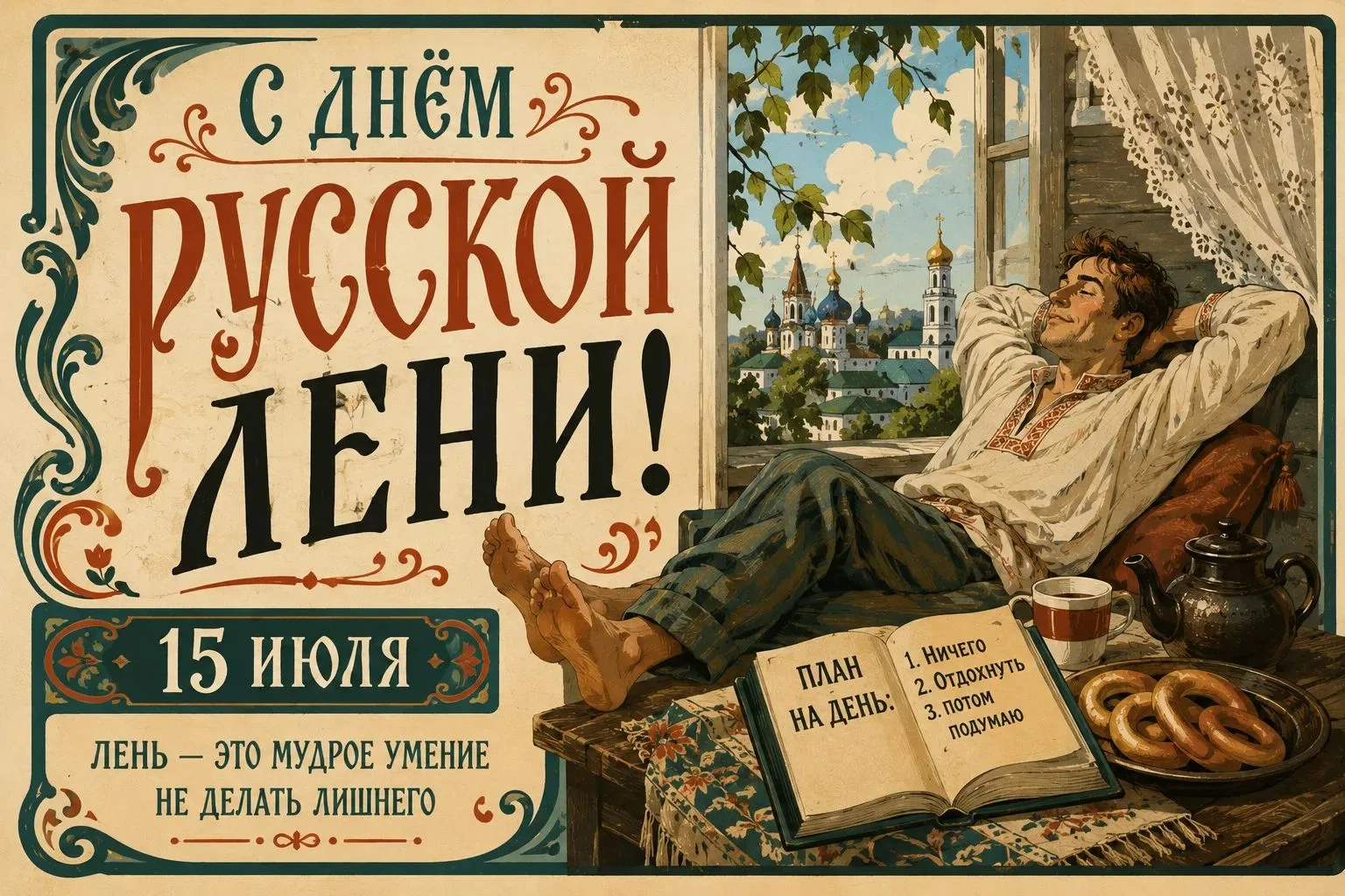 День русской лени отмечают ежегодно 15 июля. Это неформальный, шуточный праздник, который призван на
