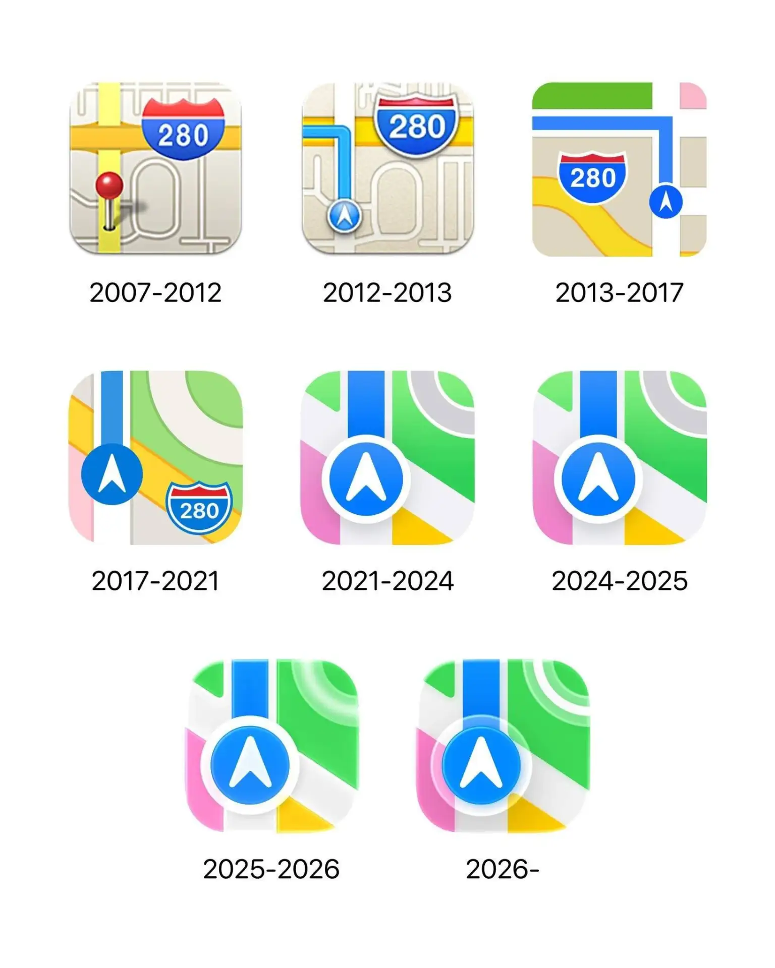 Эволюция иконки Apple Maps.