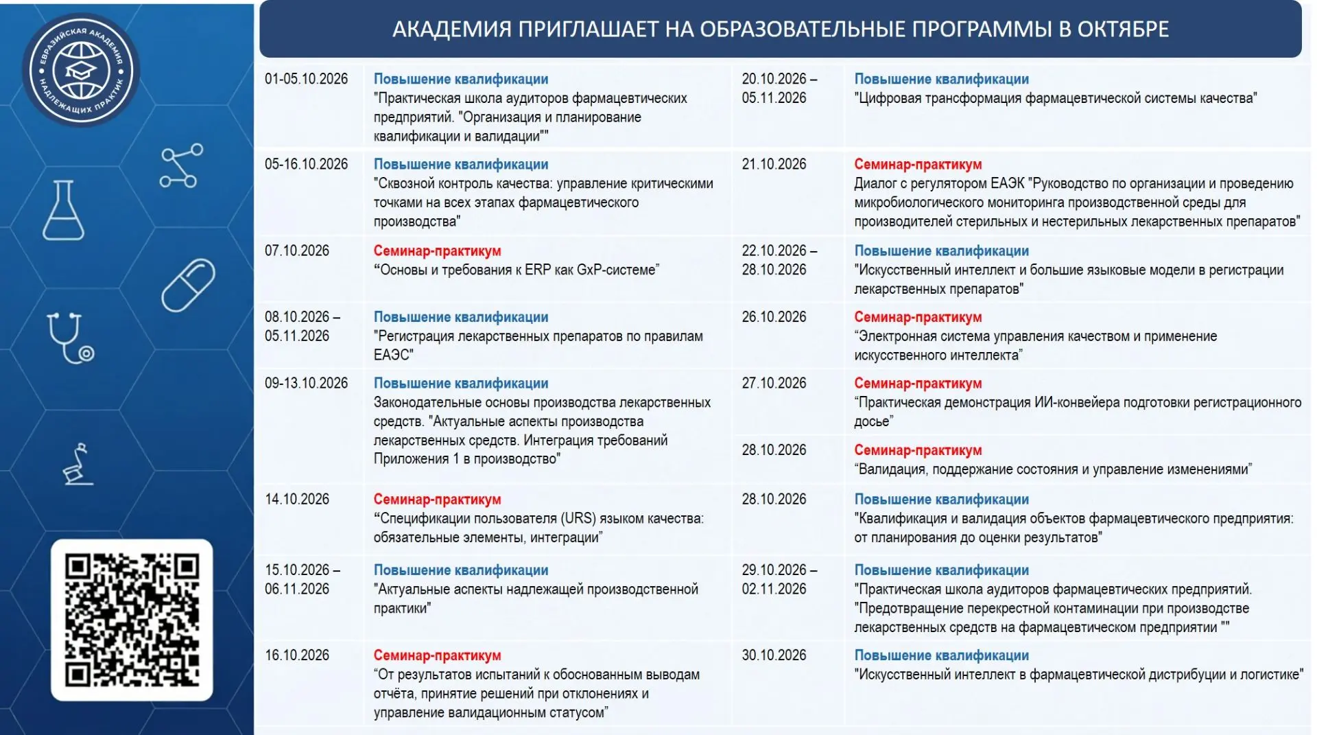 Академия приглашает специалистов фармацевтической и медицинской отрасли пройти программ...