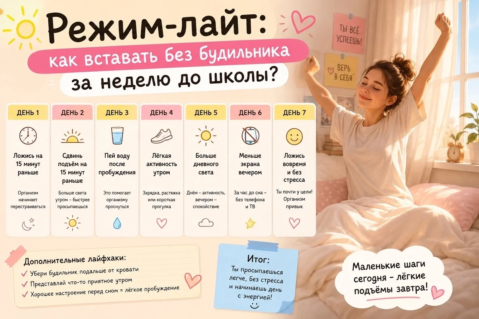 🎨 Режим-лайт для юных талантов: как проснуться за неделю до школы без будильника