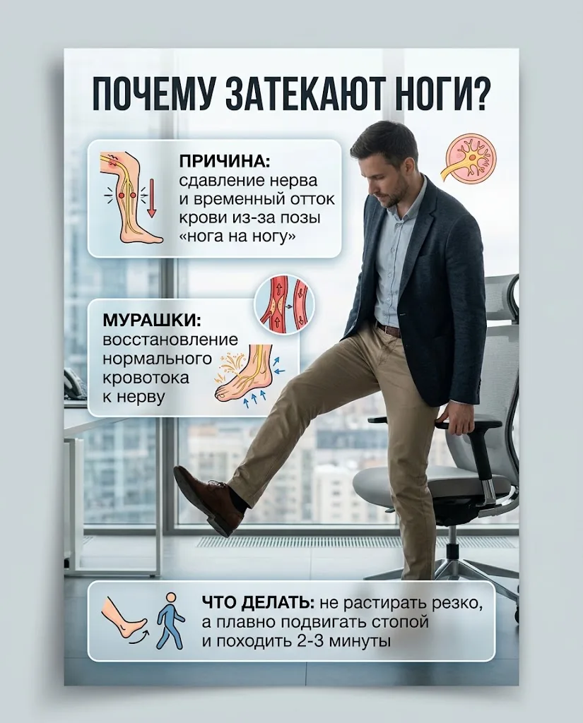 Посидели нога на ногу, встали — а одна стопа словно перестала быть вашей.