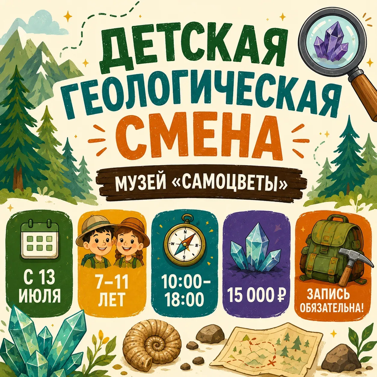 🌍 Музей «Самоцветы» объявляет набор на новую детскую геологическую смену!💎

С 13 июля приглашаем р