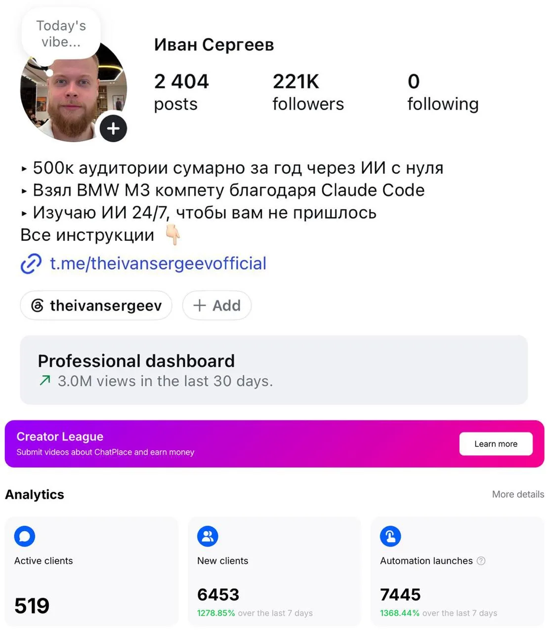 За 1 неделю +5.000 подписчиков и 7.000 лидов в воронку благодаря Claude Code в основе контент-завода