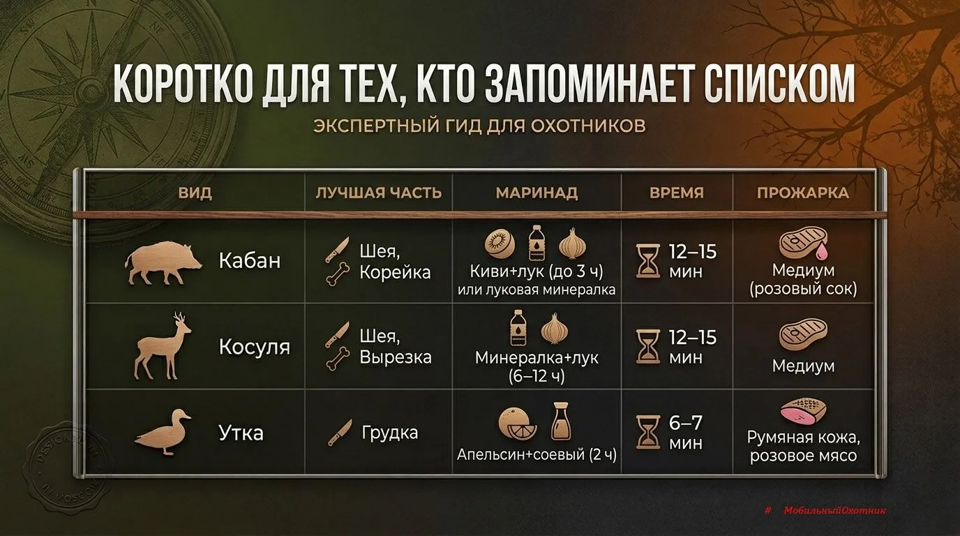 #ОхотничьяЕдаДикое мясо на мангале. Шашлык из кабана, косули и утки, который тает во рту.