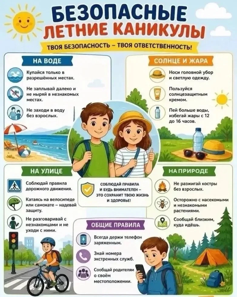 🏖️Топ-5 правил, которые помогут сделать летние каникулы безопасными!

👇Управляющий совет рекоменду