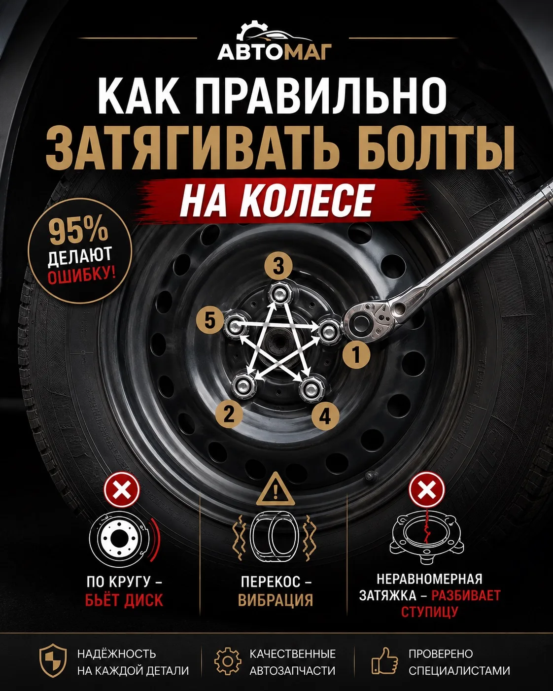Многие затягивают болты «по кругу» — а потом получают вибрацию, биение диска и проблемы...
