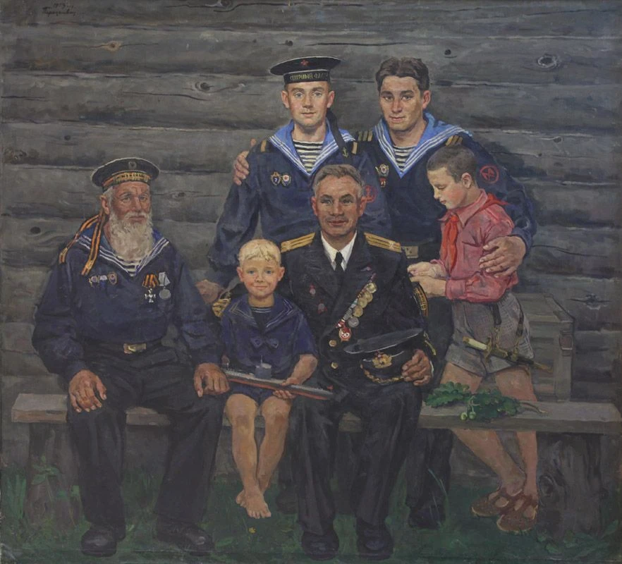 Переяславец Владимир Иванович
«Три поколения русских моряков» 
1959 г. Холст, масло. 200х260