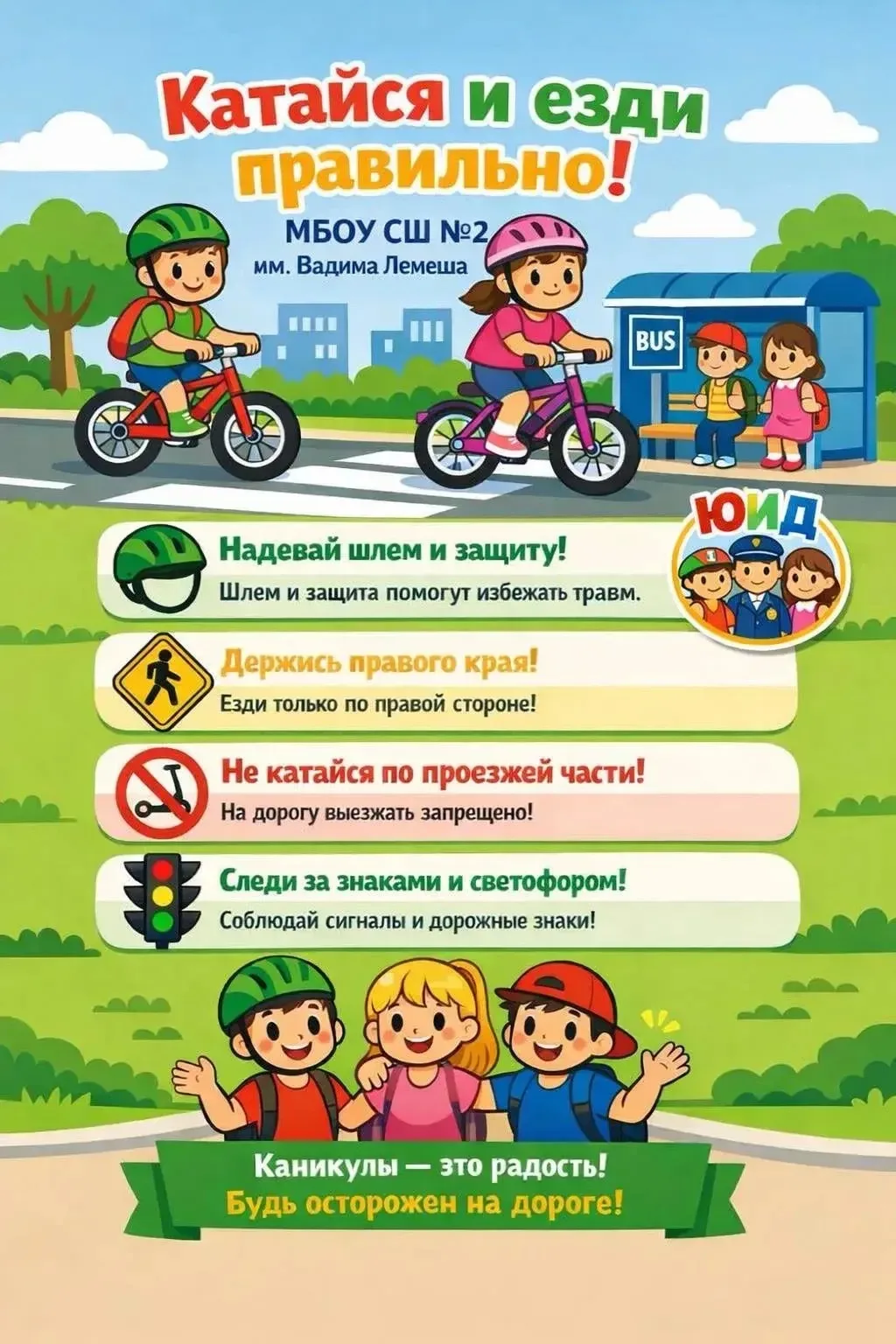 Безопасные каникулы: напоминаем о правилах дорожного движения!🚦  Дорогие ребята и родители!  Мы забо