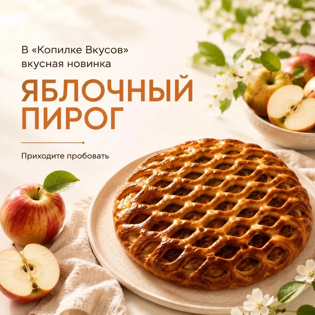 В «Копилке Вкусов» появился яблочный пирог – ароматный, с нежным тестом и сочной яблочн...