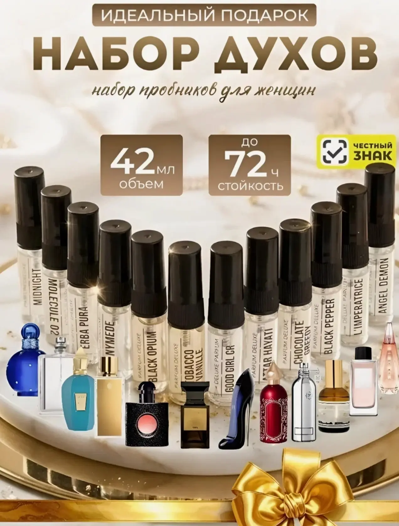 Набор миниатюр DELUXE PARFUM духи женские по мотивам известных брендов, 12 пробников по...