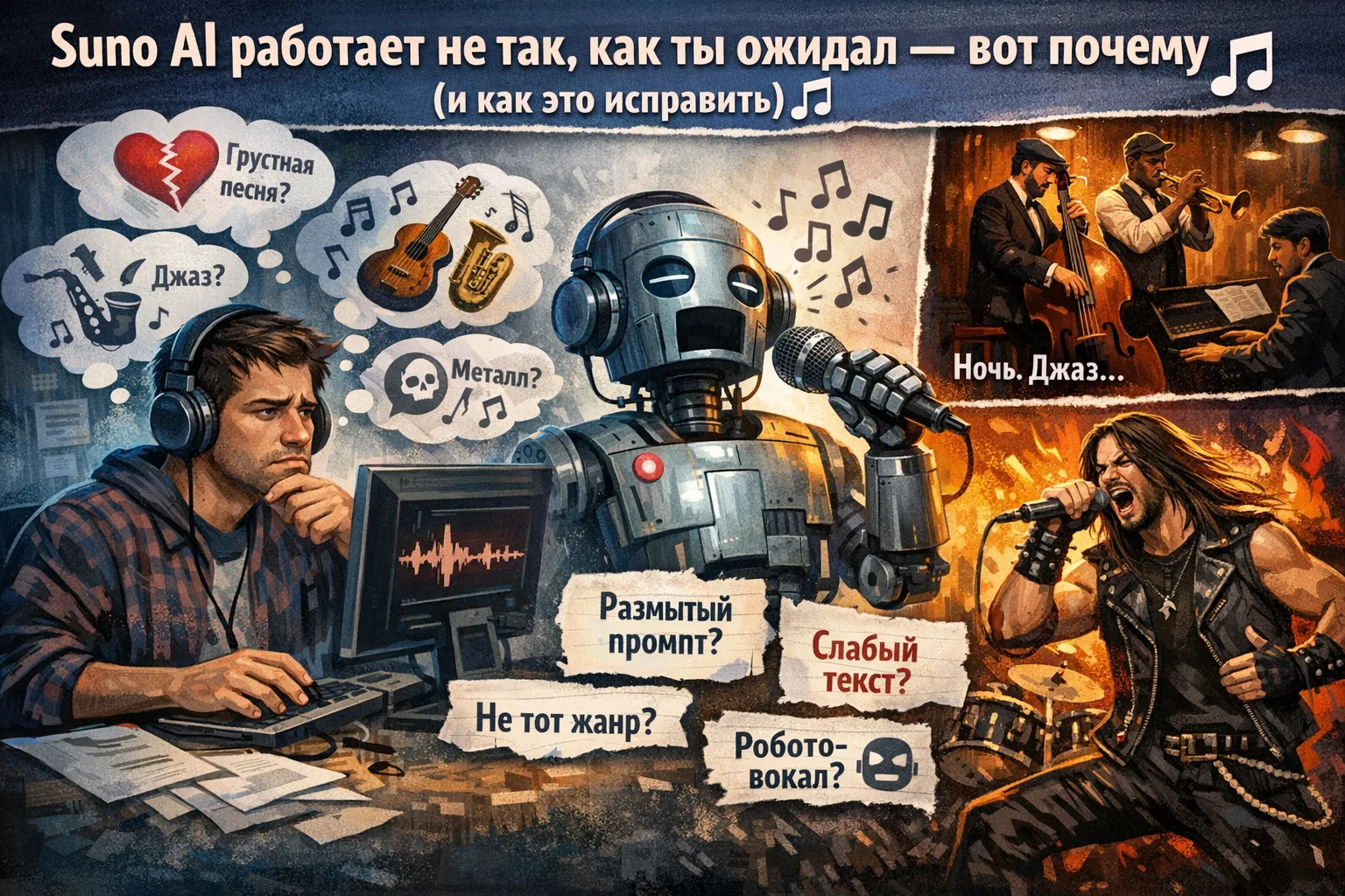 Suno AI работает не так, как ты ожидал — вот почему (и как это исправить) 🎵

Ты вводишь промпт. Наж