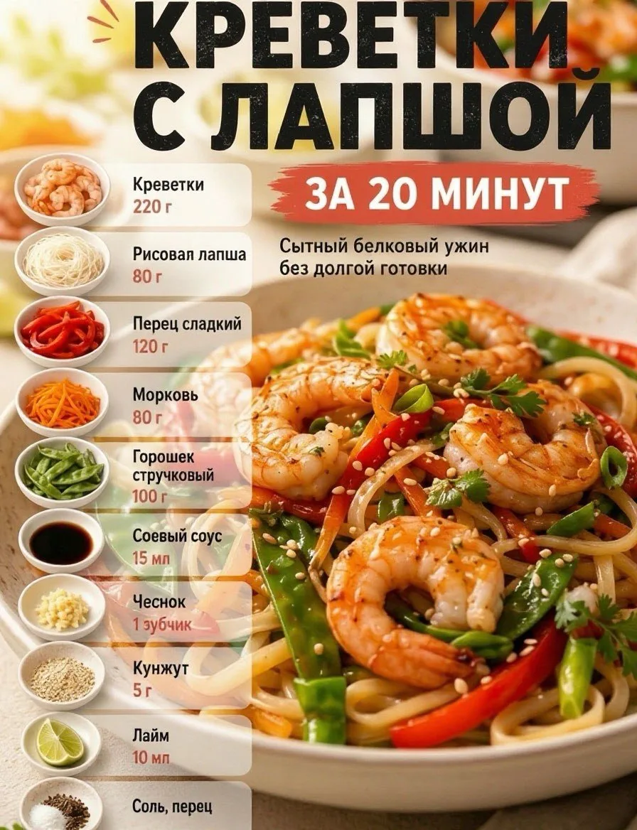 Креветки 🍤 с лапшой.