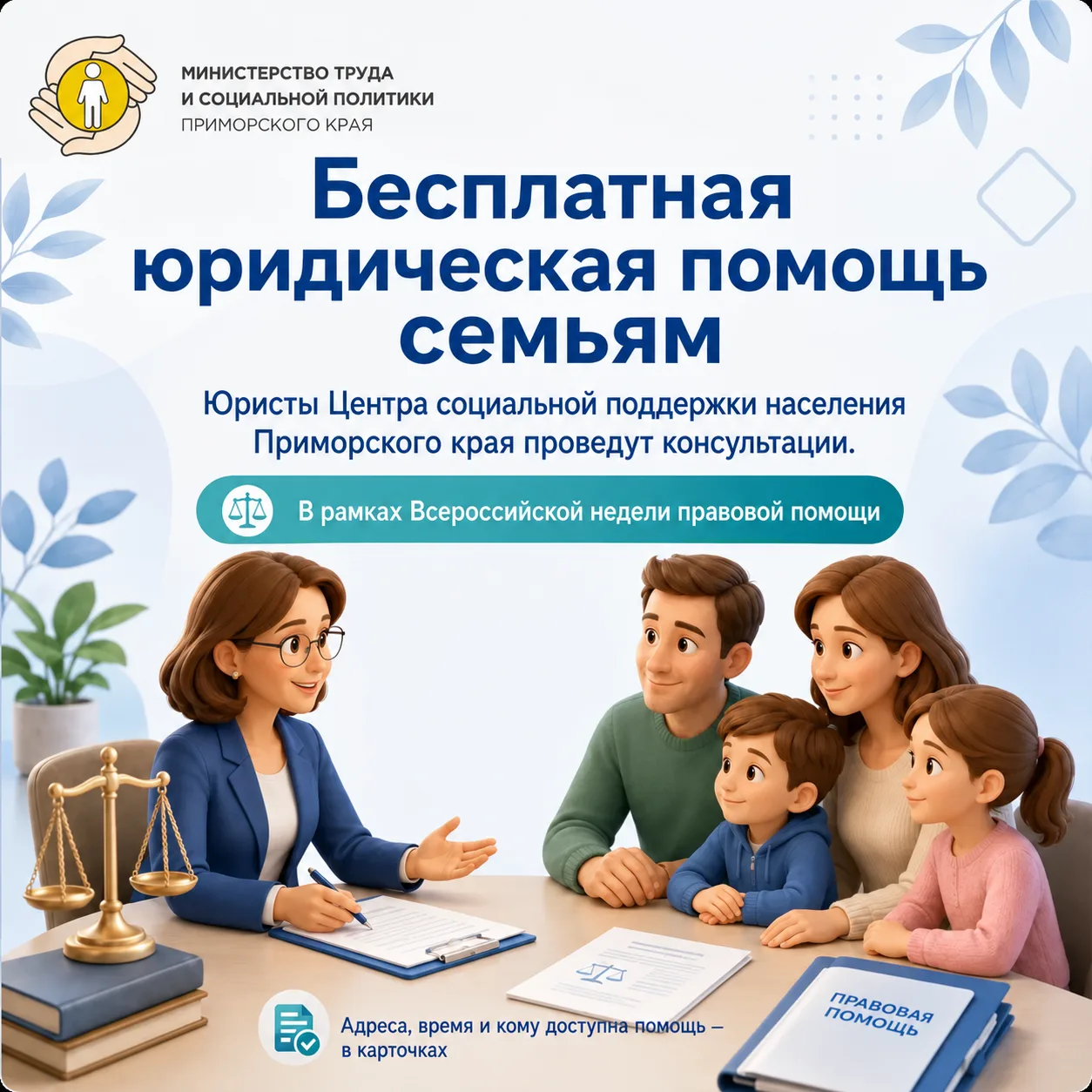 Жители Приморья смогут бесплатно получить консультации по вопросам поддержки семьи