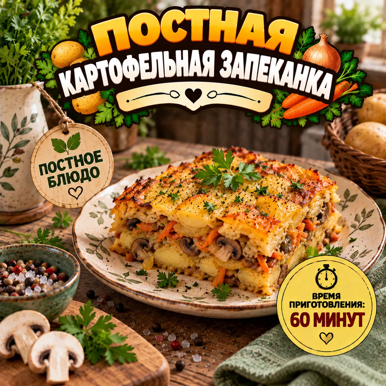 😍 ПОСТНАЯ КАРТОФЕЛЬНАЯ ЗАПЕКАНКА