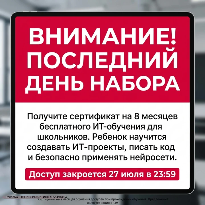 Уважаемые родители!

Уведомляем вас, что только сегодня, 27 июля, завершается выдача сертификатов на