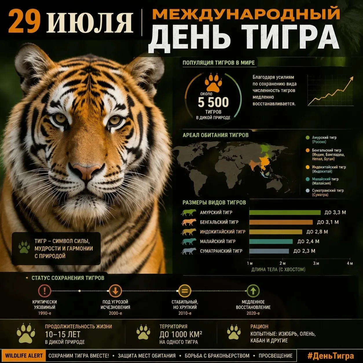 Сегодня, 29 июля, отмечается Международный день тигра! 🐯

Этот праздник напоминает нам о том, как в