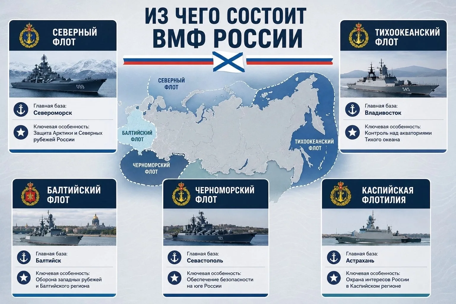 🚢 Структура Военно‑Морского Флота России: ключевые объединения и их задачи 🚢

🔹 Северный флот (гл