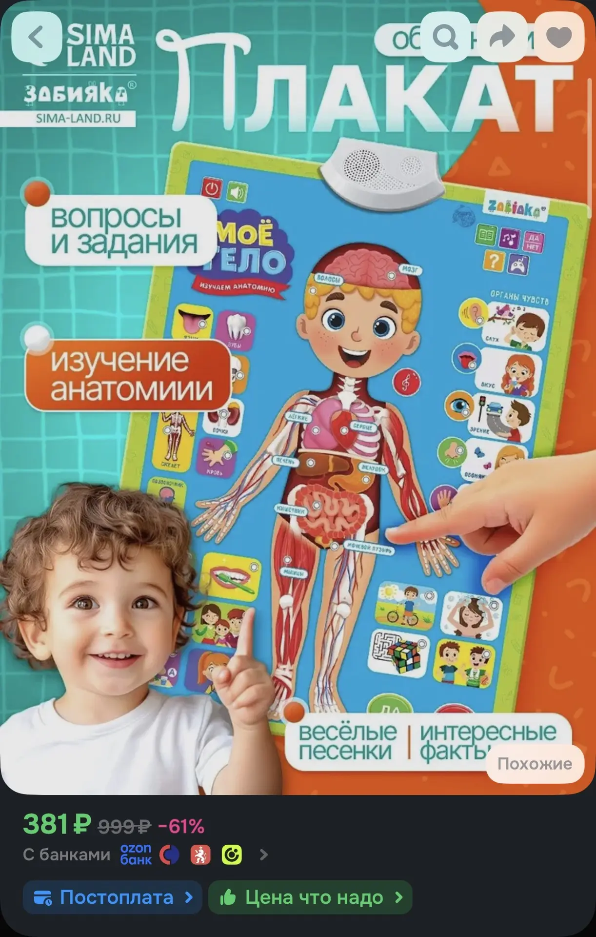 🌿 Интерактивный плакат «Моё тело»
☀️ Оценка — 4.8

Ссылка на товар —
https://ozon.ru/t/mUDM9Mv