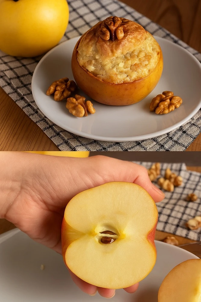 Печёные яблоки с творогом и орехами