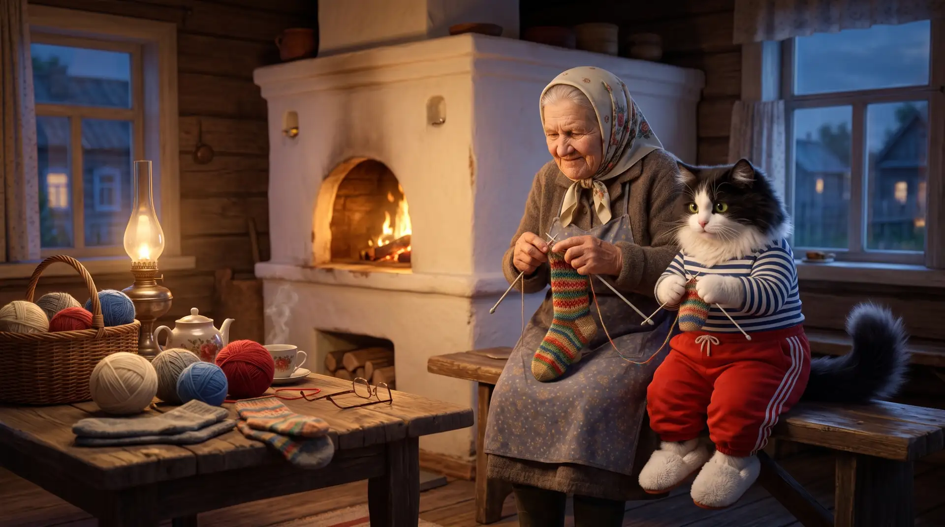 Всем Добрый вечер! Бублик и Бабушка вяжут теплые носки 😉