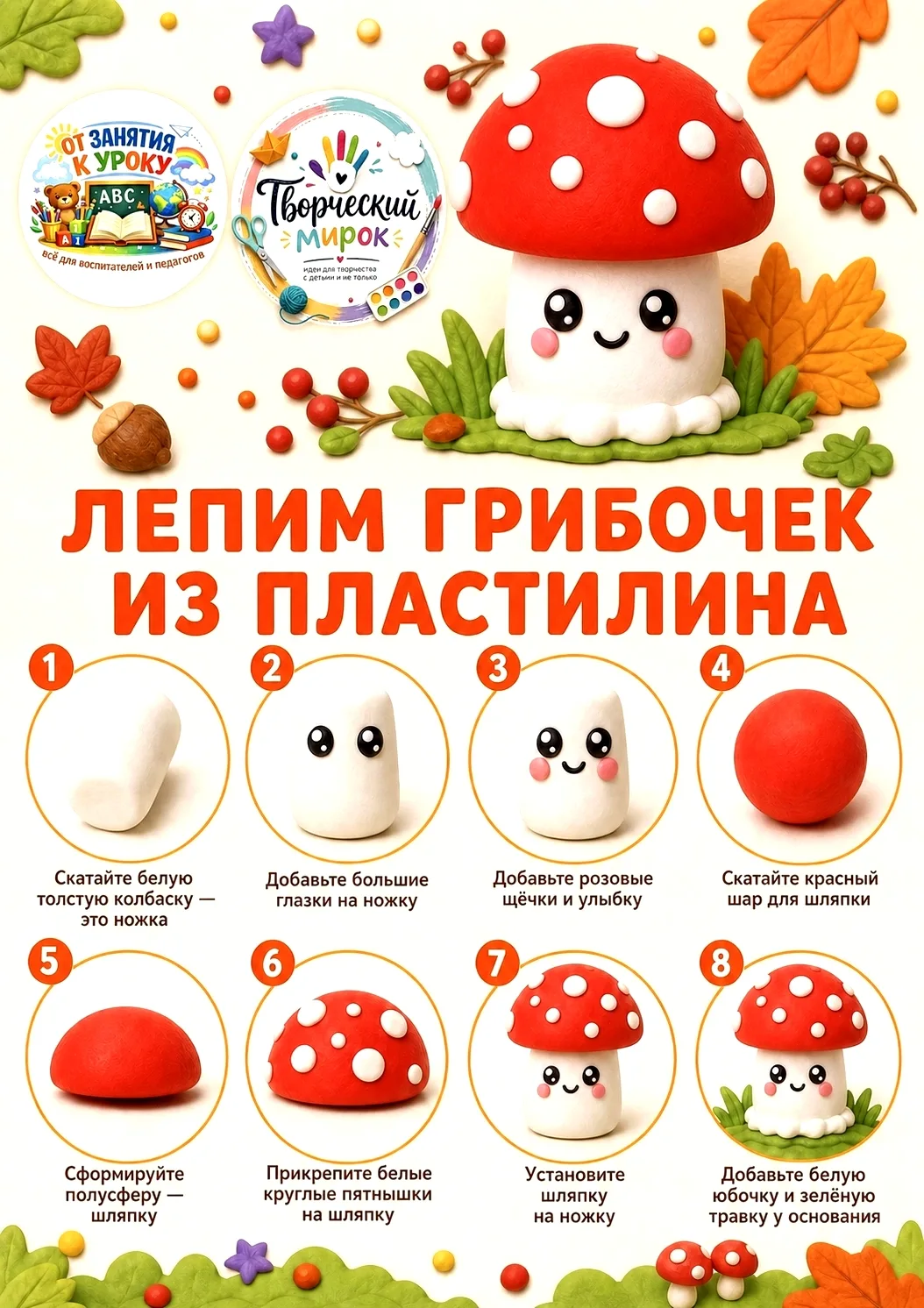 🍄 Дорогие друзья, мы предлагаем вам слепить со своими детьми настоящий символ осеннего...