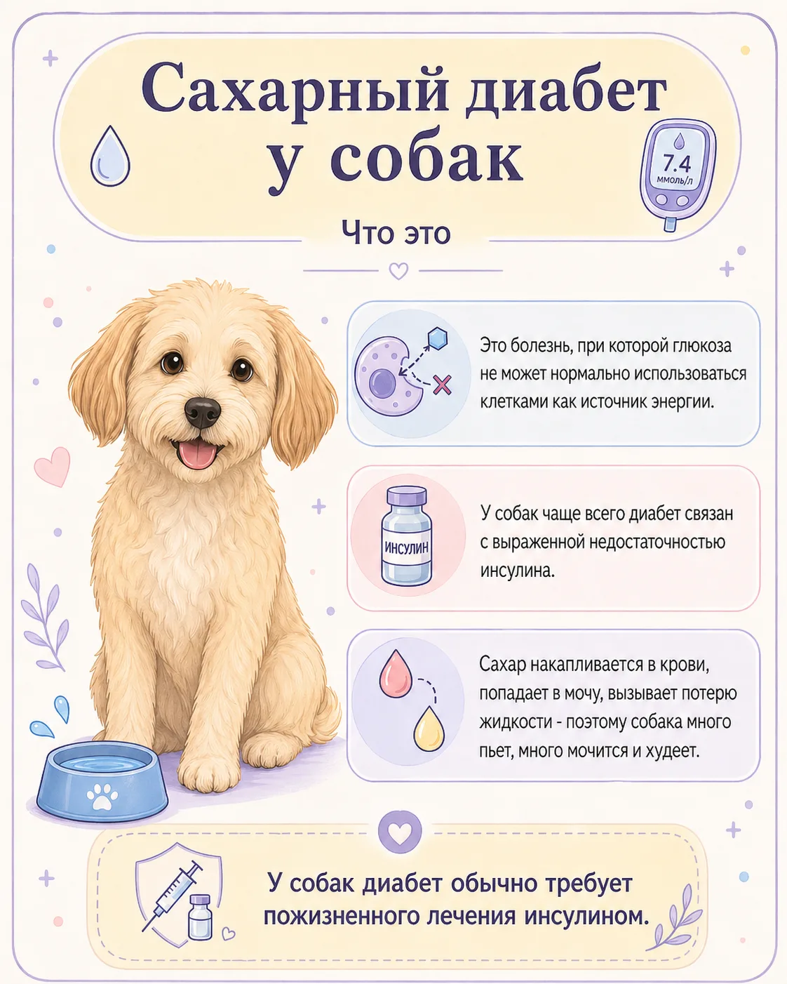 Про эндокринные заболевания собак в карточках 🩺 Сахарный диабет, синдром Кушинга, гипо...