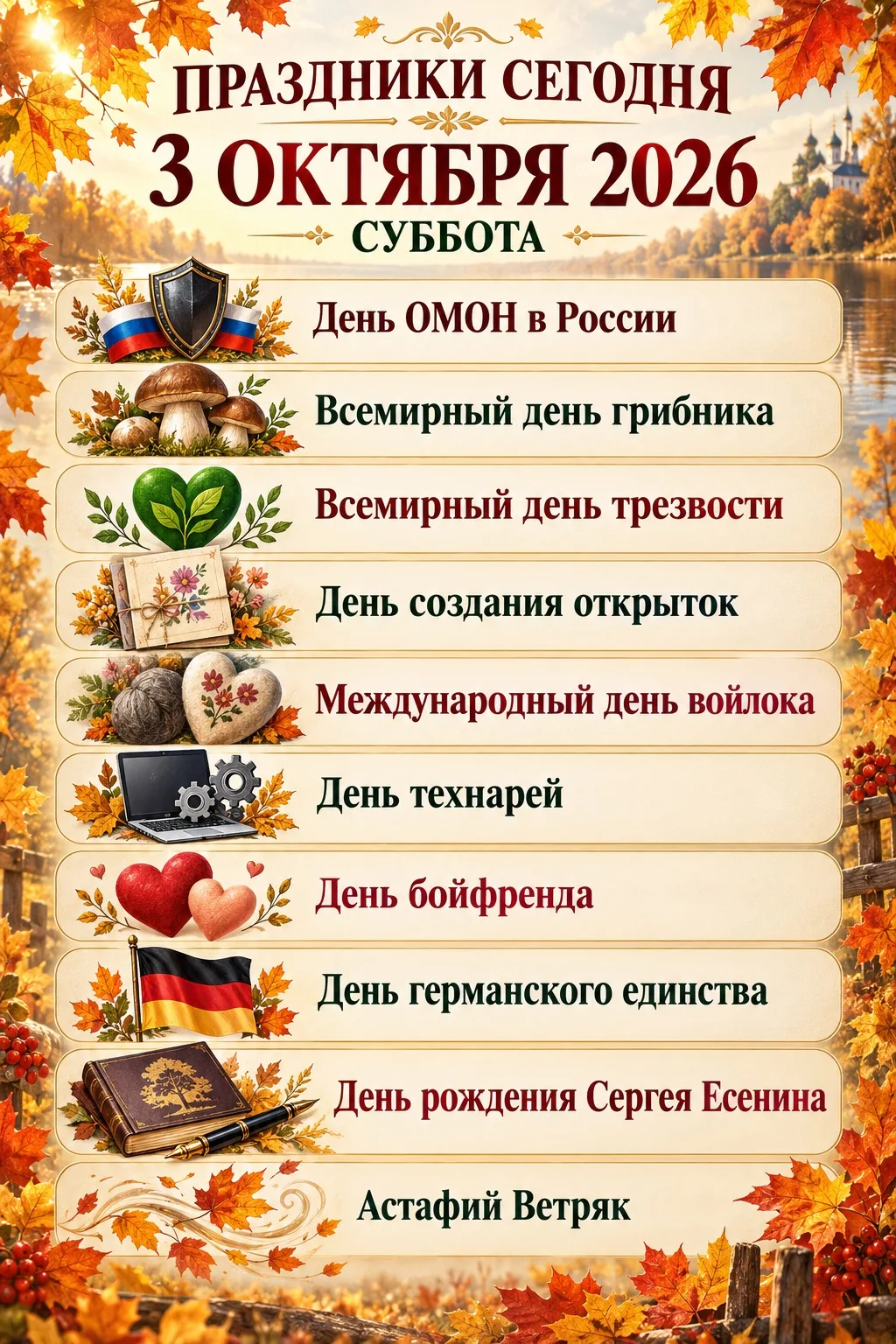 🎉 Праздники сегодня — 3 октября 2026 🎉