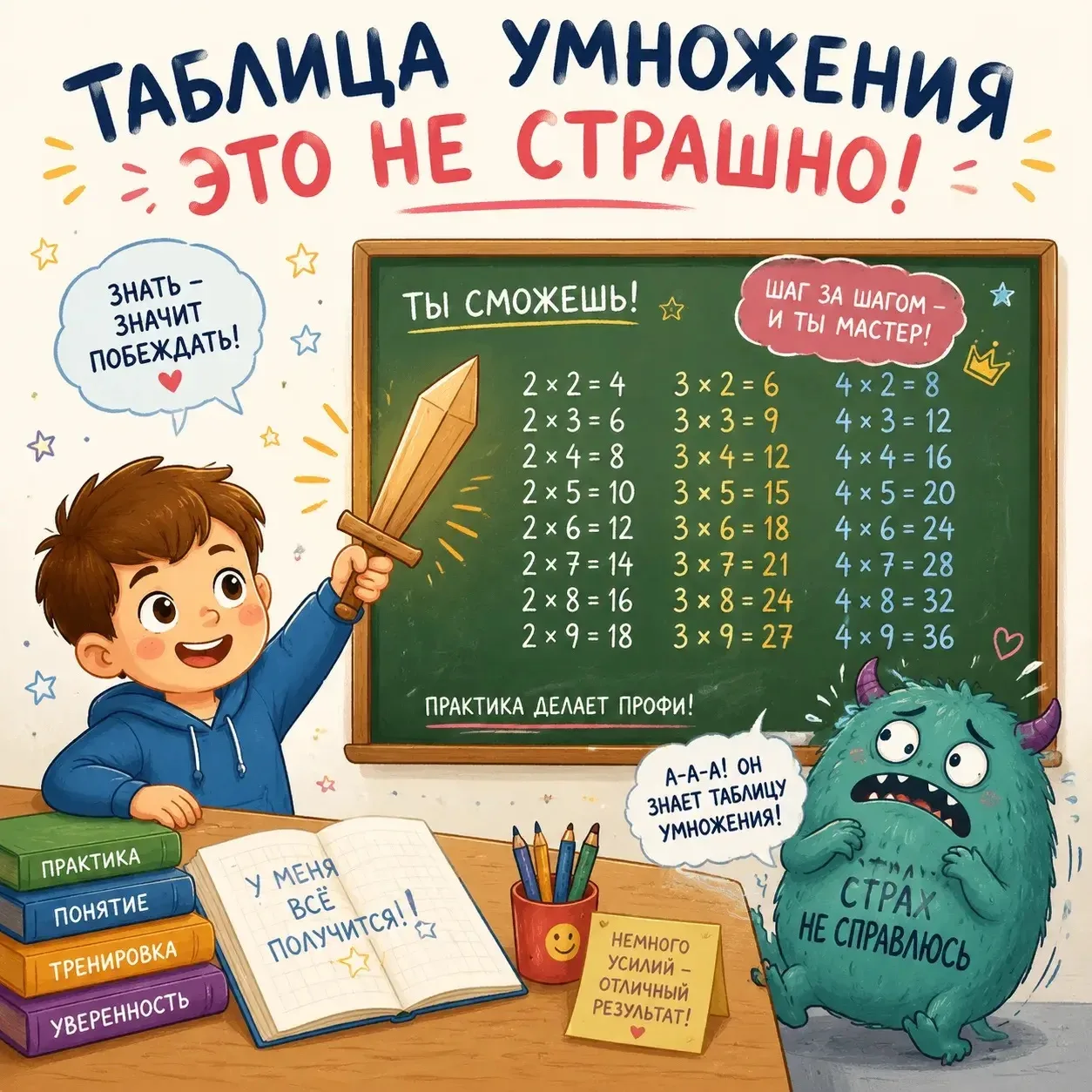 Мы подготовили для вас полезные материалы на тему: 
УМНОЖЕНИЕ — ЭТО НЕ СТРАШНО, А ИНТЕРЕСНО!

Таблиц