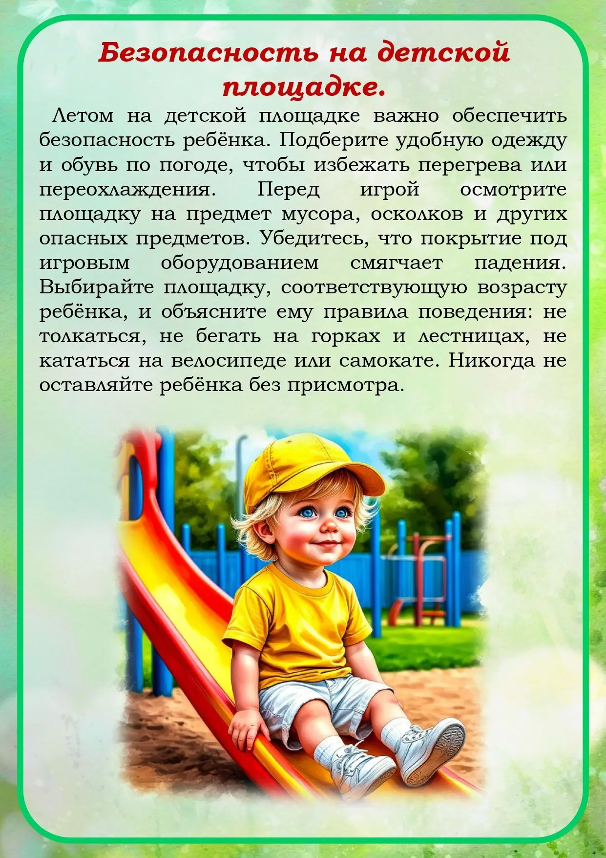 Дорогие родители!
Предлагаем вам вместе с детьми закрепить правила безопасного поведения летом ☀️