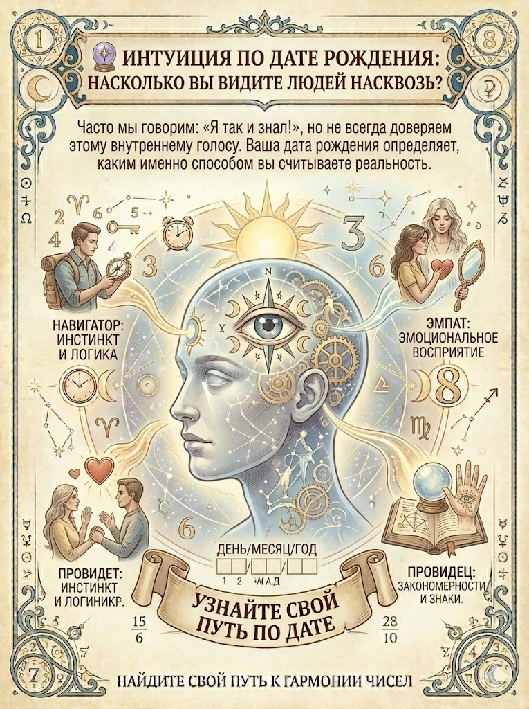 🔮 ИНТУИЦИЯ ПО ДАТЕ РОЖДЕНИЯ: НАСКОЛЬКО ВЫ ВИДИТЕ ЛЮДЕЙ НАСКВОЗЬ?

Часто мы говорим: «Я так и знал!»