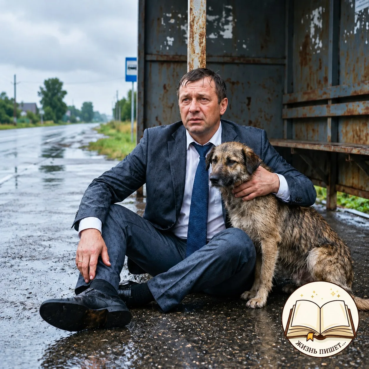 Он всю жизнь спешил. Остановил его мокрый пёс под дождём