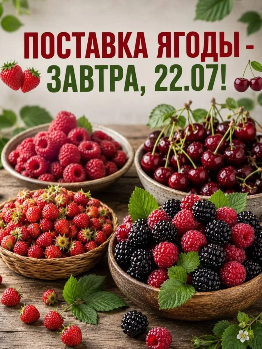 🍓🍒 ПОСТАВКА ЯГОДЫ - ЗАВТРА, 22.07! 🍒🍓

Доступны для бронирования:
- Ежемалина
-Вишня на веточке
