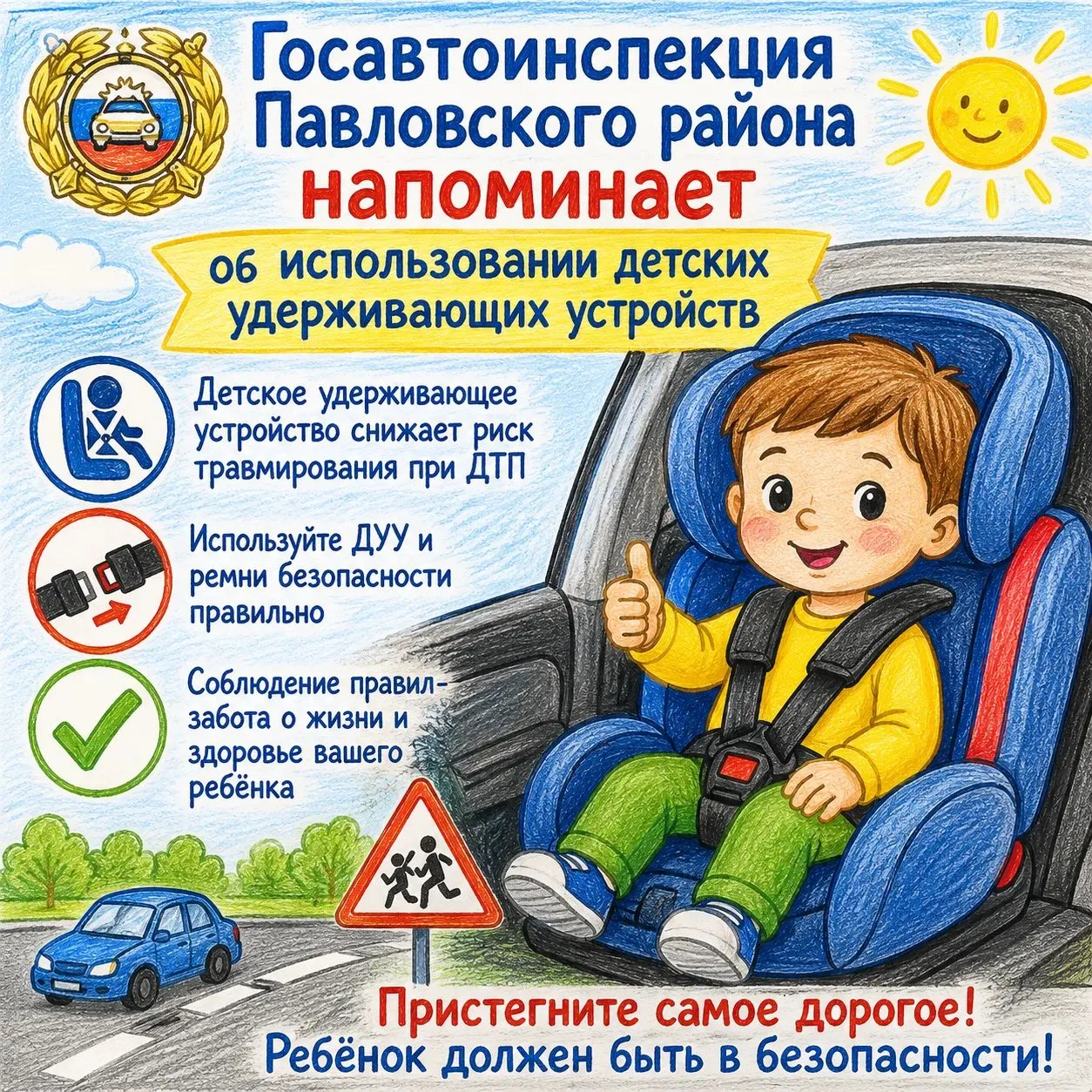 🚔 Госавтоинспекция Павловского района напоминает: безопасность ребенка в автомобиле — ответственнос