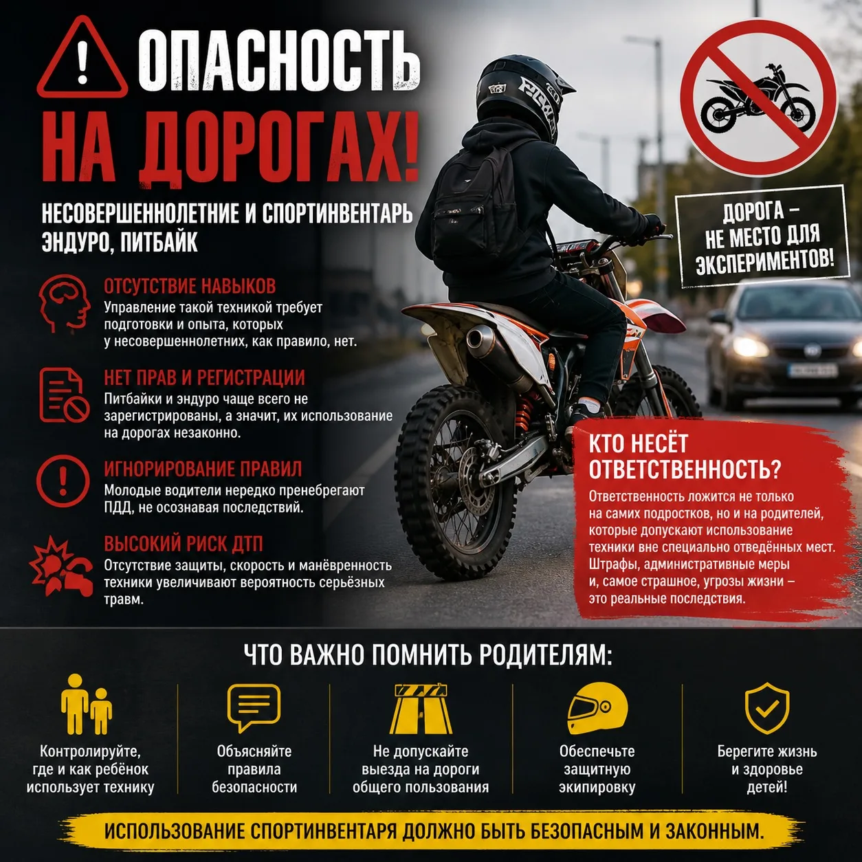 🚨 Опасность на дорогах: несовершеннолетние и спортинвентарь