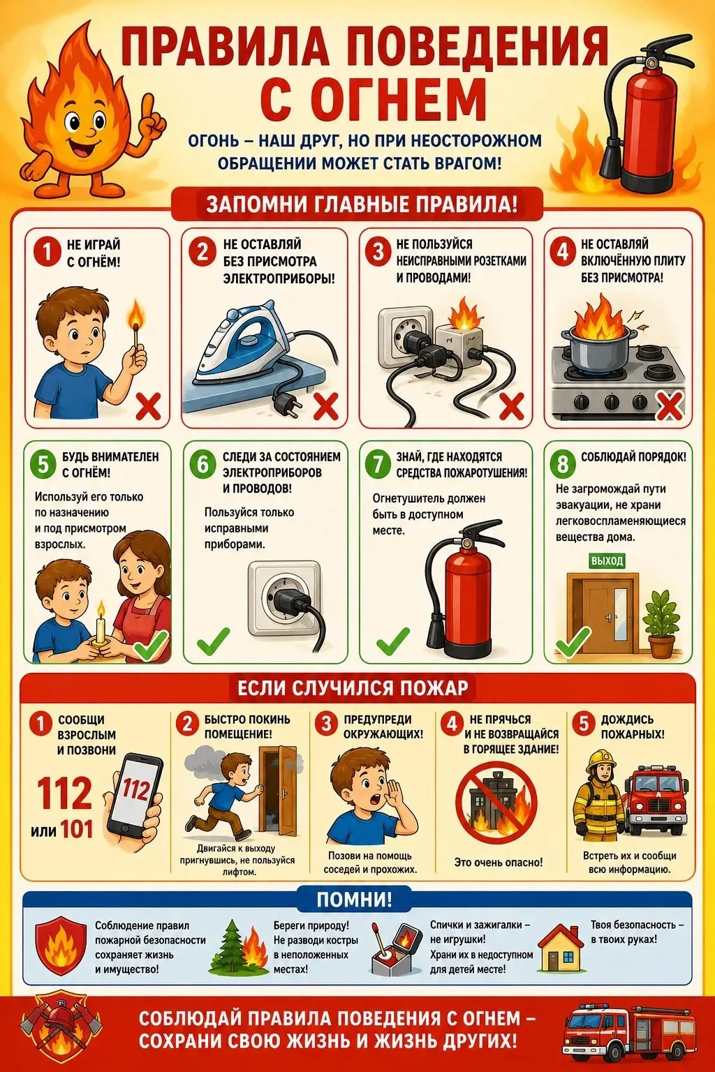 🔥 Огонь не прощает ошибок!

Огонь помогает человеку в быту, но при неосторожном обращении может ста