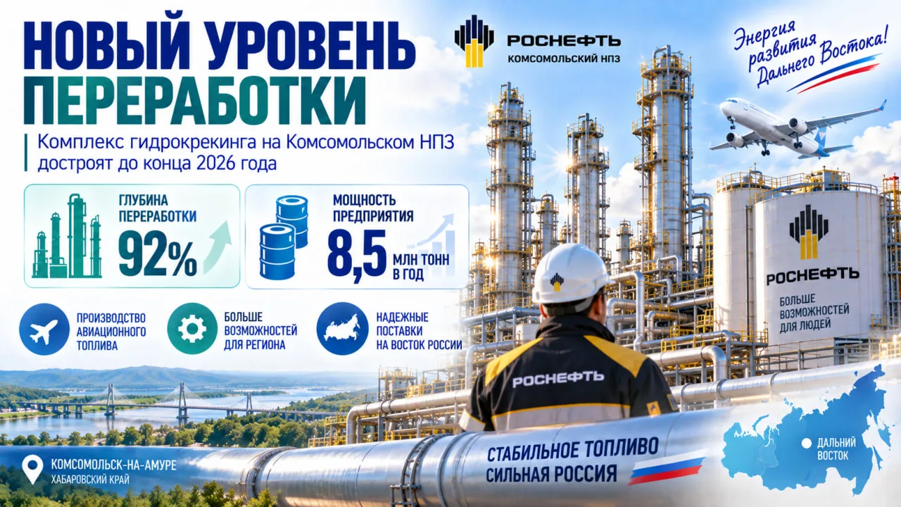 Комплекс гидрокрекинга на Комсомольском НПЗ планируют достроить до конца 2026 года, пос...