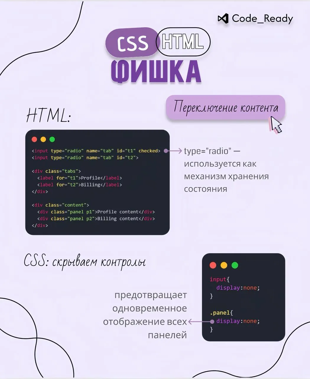 Переключение контента без JS!