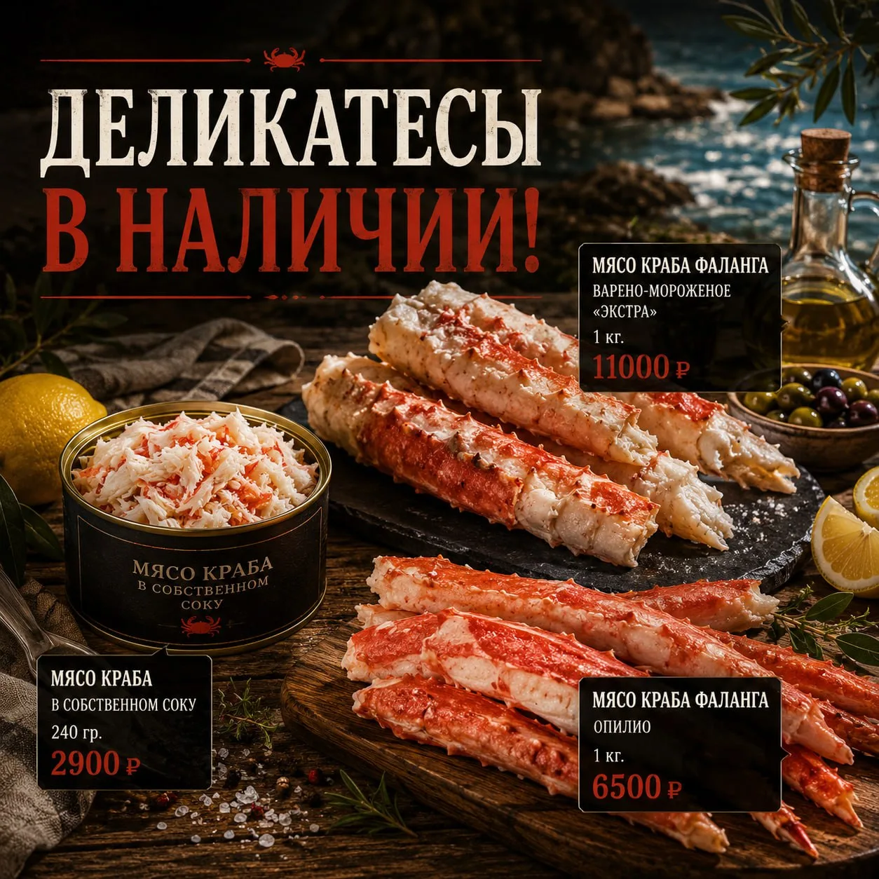 🦀МЯСО КРАБА В НАЛИЧИИ.

Сочное, натуральное мясо краба. Отличный вариант для салатов, закусок или к