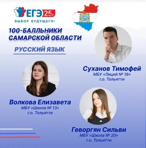 Поздравляем выпускников Самарской области, получивших на ЕГЭ 100 баллов!