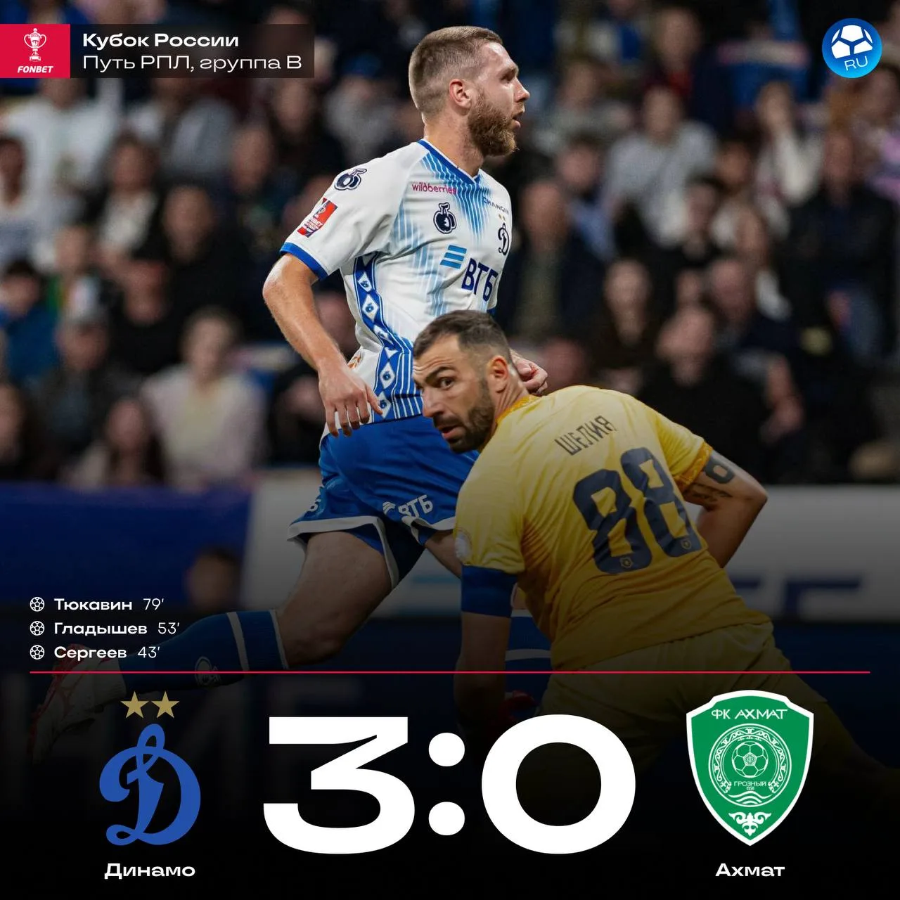 ⚽️ х ⚽️ «Динамо» громит «Ахмат» дома. 3 победа Шварца подряд