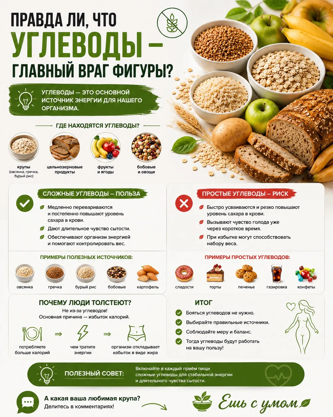 Правда ли, что углеводы — главный враг фигуры?