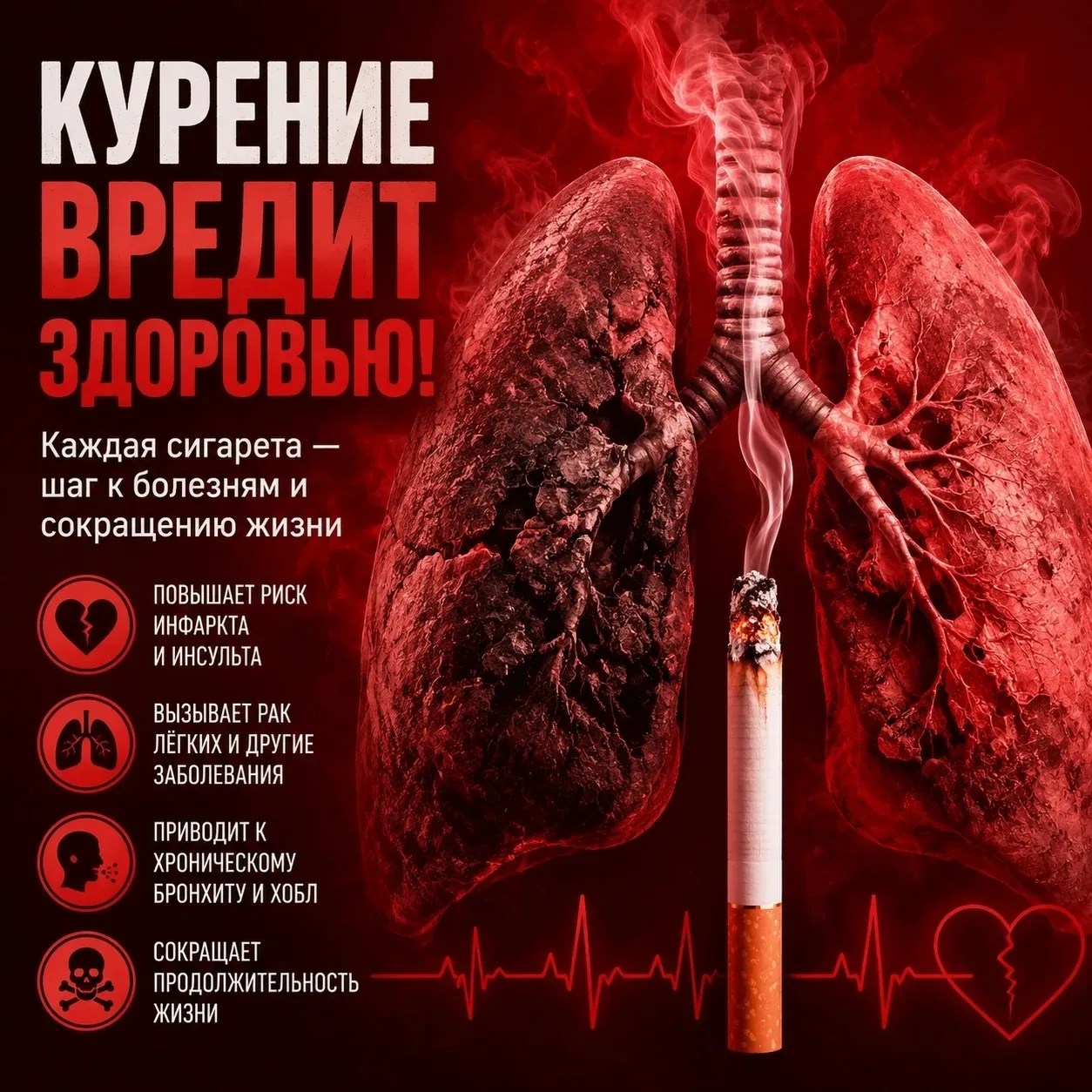 Курение — это главный фактор риска, который влияет на здоровье и может привести к серьё...