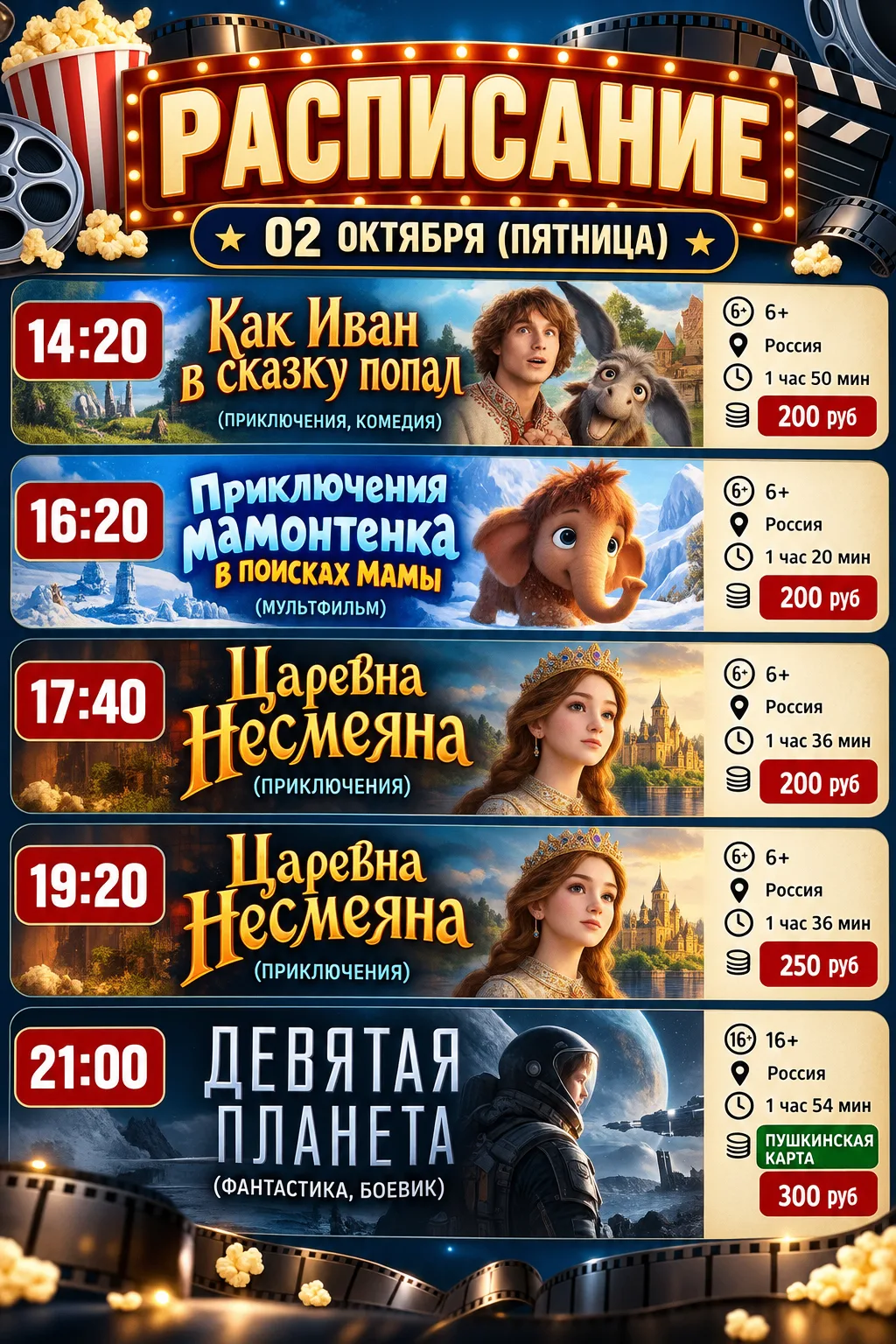 РАСПИСАНИЕ на 02 октября (пятница)