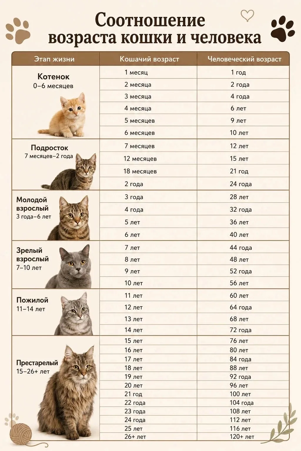 Сколько лет вашей кошке по человеческим меркам?