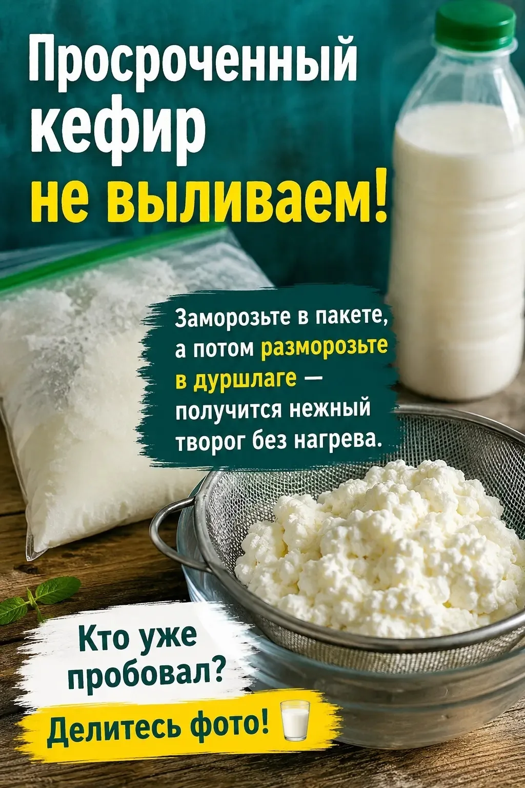 Просроченный кефир — не мусор, а почти творог. Чтобы получить творог, просто заморозьте...