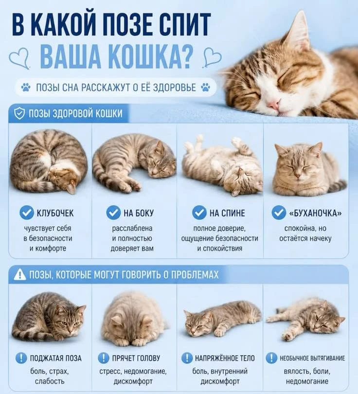 Позы кошки и её здоровье связаны.
