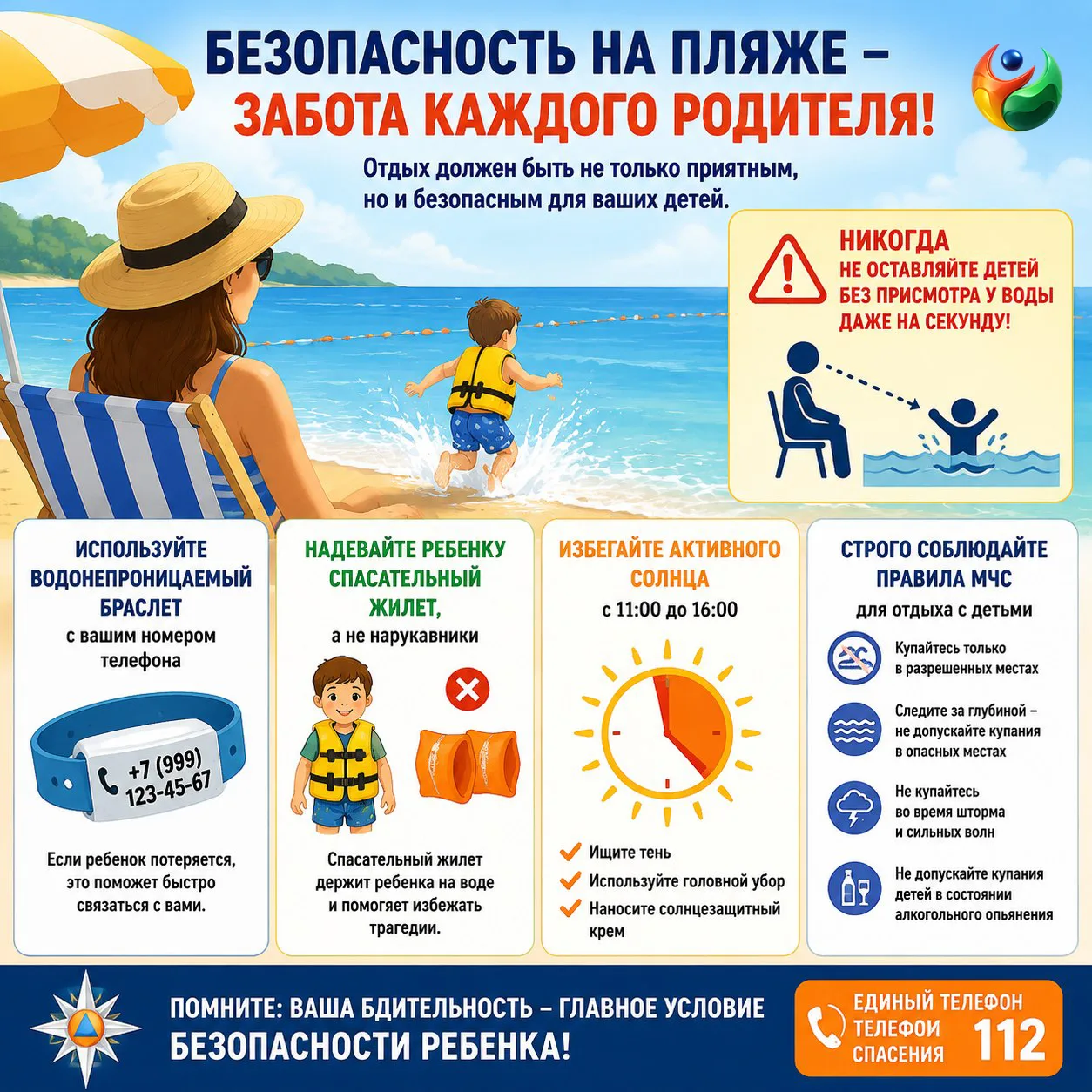 ‼ Безопасность на пляже требует бдительности: никогда не оставляйте детей без присмотра...